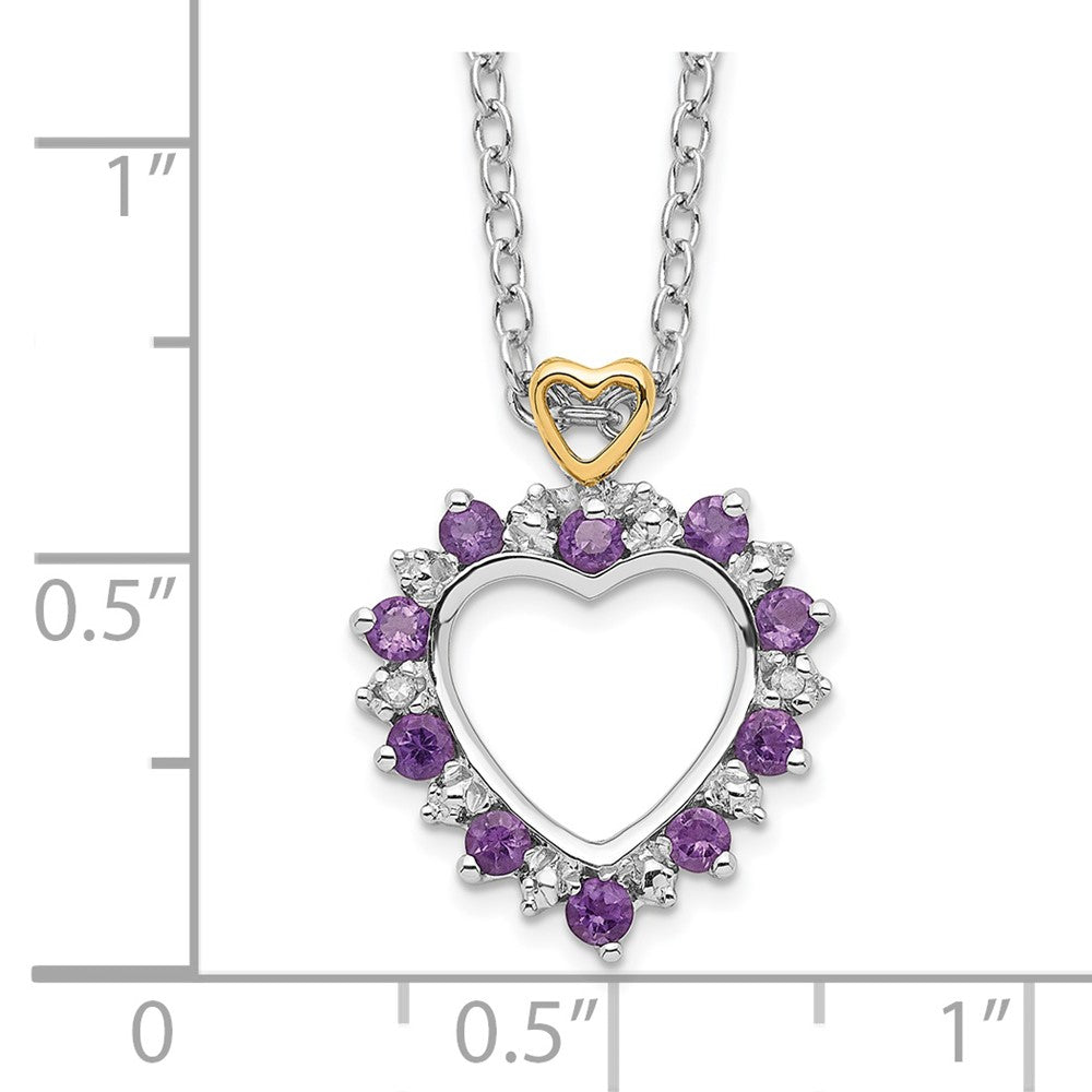 Brilliant Gemstones Sterling Silver with 14K Accent Rhodium-plated Amethyst and Diamond 18 Inch Necklace with 2 Inch Extender