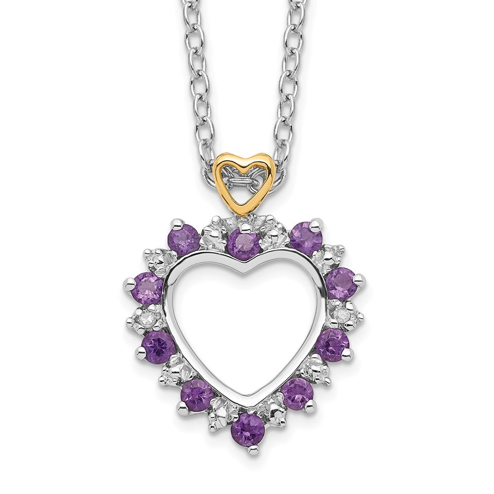 Brilliant Gemstones Sterling Silver with 14K Accent Rhodium-plated Amethyst and Diamond 18 Inch Necklace with 2 Inch Extender