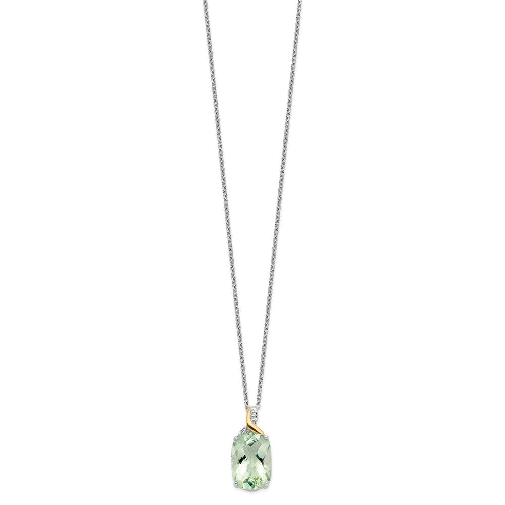 Brilliant Gemstones Sterling Silver with 14K Accent Rhodium-plated Green Quartz and Diamond 18 Inch Necklace with 2 Inch E...