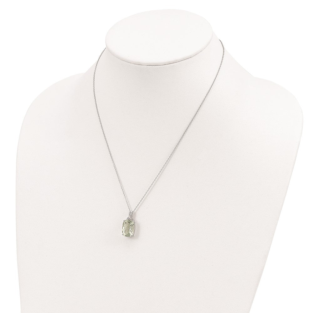 Brilliant Gemstones Sterling Silver with 14K Accent Rhodium-plated Green Quartz and Diamond 18 Inch Necklace with 2 Inch E...