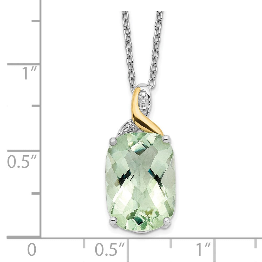 Brilliant Gemstones Sterling Silver with 14K Accent Rhodium-plated Green Quartz and Diamond 18 Inch Necklace with 2 Inch E...