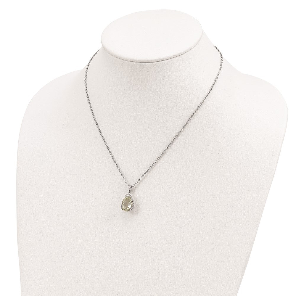 Brilliant Gemstones Sterling Silver with 14K Accent Rhodium-plated Green Quartz 18 Inch Necklace with 2 Inch Extender