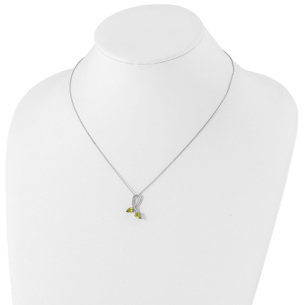 Brilliant Gemstones Sterling Silver with 14K Accent Rhodium-plated Peridot and Diamond 18 Inch Necklace with 2 Inch Extender