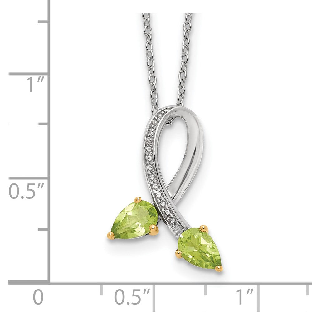 Brilliant Gemstones Sterling Silver with 14K Accent Rhodium-plated Peridot and Diamond 18 Inch Necklace with 2 Inch Extender