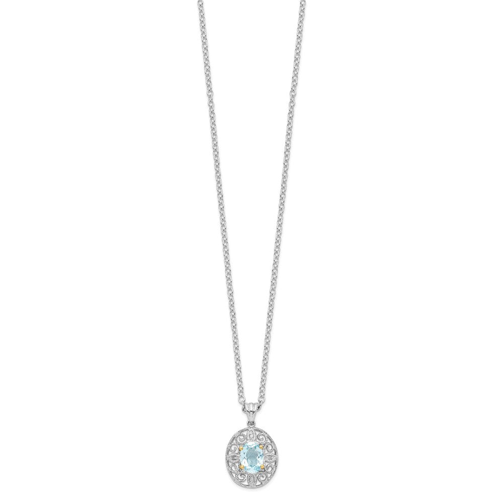 Brilliant Gemstones Sterling Silver with 14K Accent Rhodium-plated Sky Blue Topaz and Diamond 18 Inch Necklace with 2 Inch...