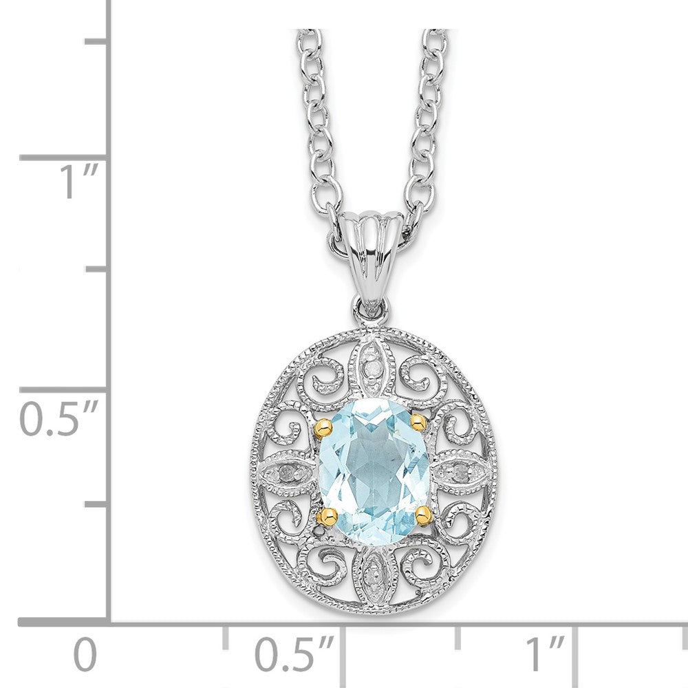 Brilliant Gemstones Sterling Silver with 14K Accent Rhodium-plated Sky Blue Topaz and Diamond 18 Inch Necklace with 2 Inch...