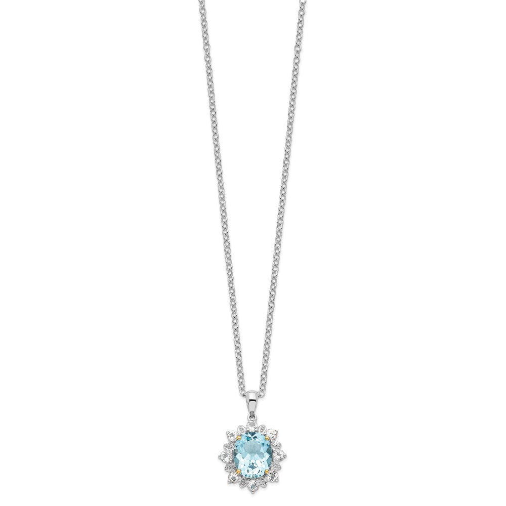 Brilliant Gemstones Sterling Silver with 14K Accent Rhodium-plated Sky Blue Topaz and White Topaz 18 Inch Necklace with 2 ...