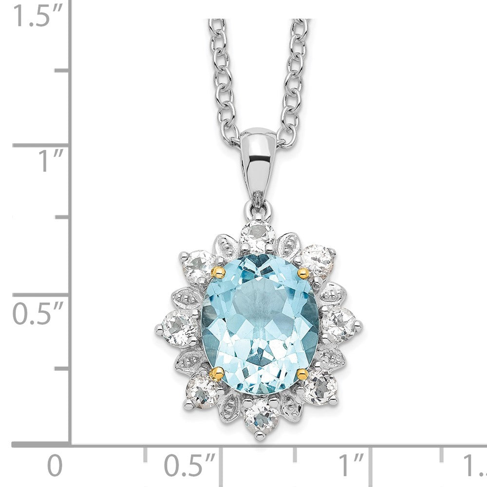 Brilliant Gemstones Sterling Silver with 14K Accent Rhodium-plated Sky Blue Topaz and White Topaz 18 Inch Necklace with 2 ...