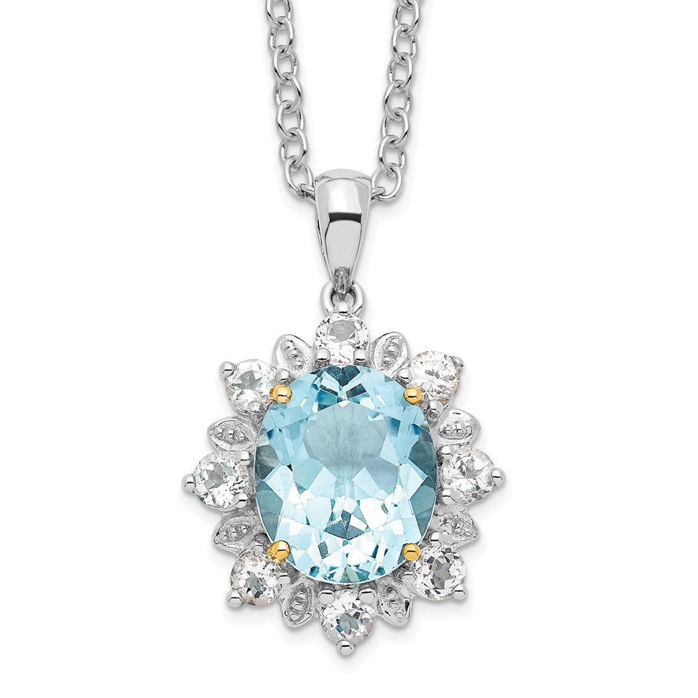 Brilliant Gemstones Sterling Silver with 14K Accent Rhodium-plated Sky Blue Topaz and White Topaz 18 Inch Necklace with 2 ...