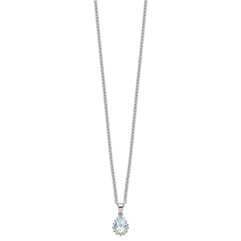 Brilliant Gemstones Sterling Silver with 14K Accent Rhodium-plated Sky Blue Topaz and Diamond 18 Inch Necklace with 2 Inch...