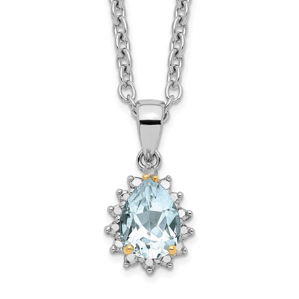 Brilliant Gemstones Sterling Silver with 14K Accent Rhodium-plated Sky Blue Topaz and Diamond 18 Inch Necklace with 2 Inch...