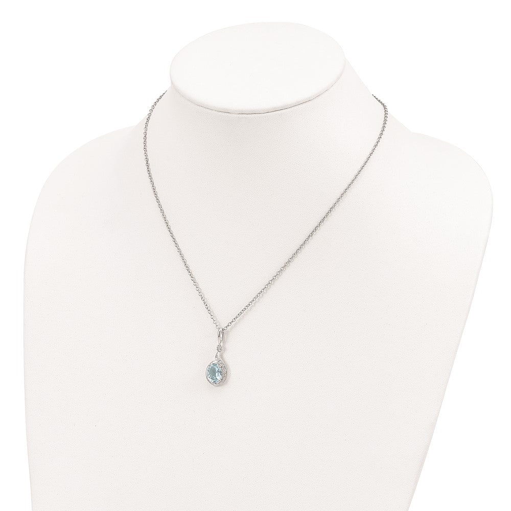 Brilliant Gemstones Sterling Silver with 14K Accent Rhodium-plated Sky Blue Topaz and Diamond 18 Inch Necklace with 2 Inch...