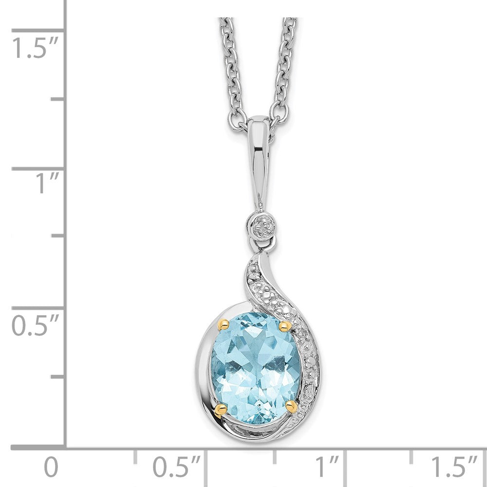 Brilliant Gemstones Sterling Silver with 14K Accent Rhodium-plated Sky Blue Topaz and Diamond 18 Inch Necklace with 2 Inch...