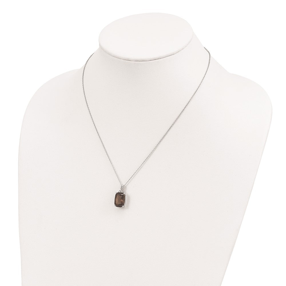 Brilliant Gemstones Sterling Silver with 14K Accent Rhodium-plated Smoky Quartz and Diamond 18 Inch Necklace with 2 Inch E...