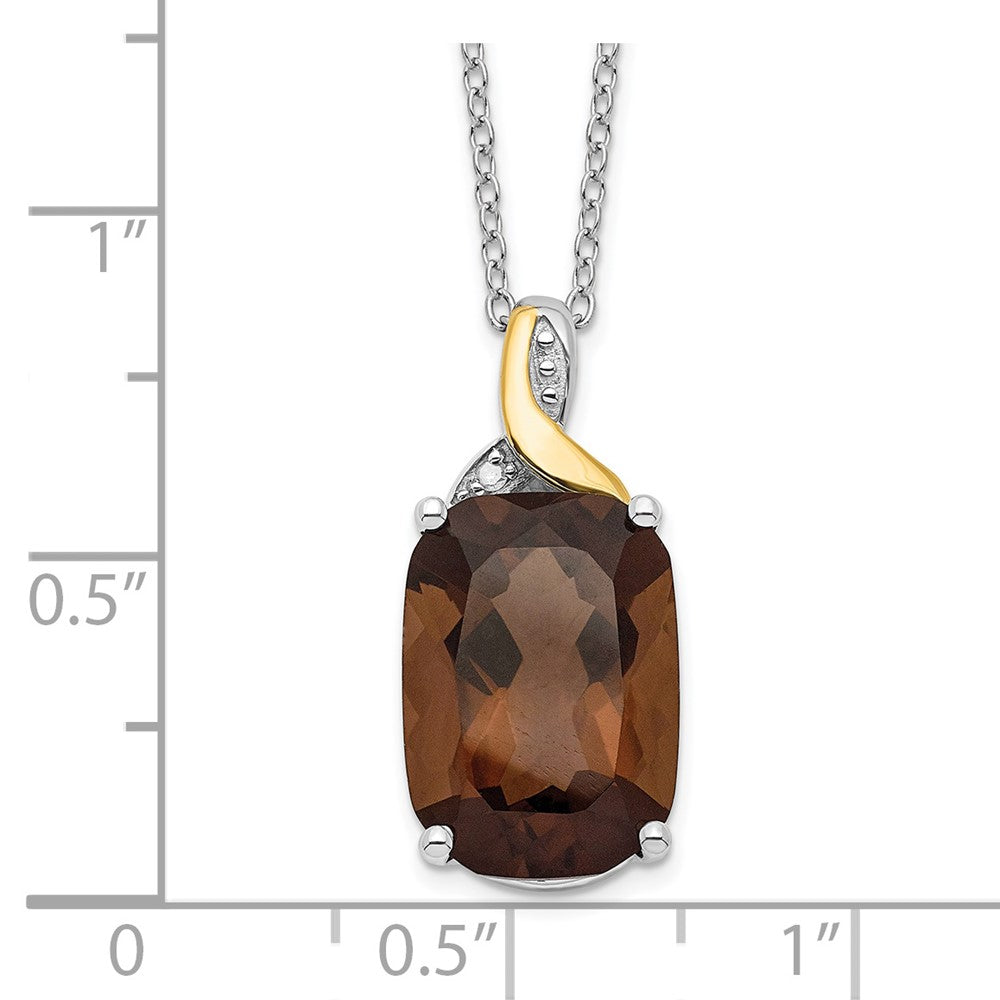 Brilliant Gemstones Sterling Silver with 14K Accent Rhodium-plated Smoky Quartz and Diamond 18 Inch Necklace with 2 Inch E...