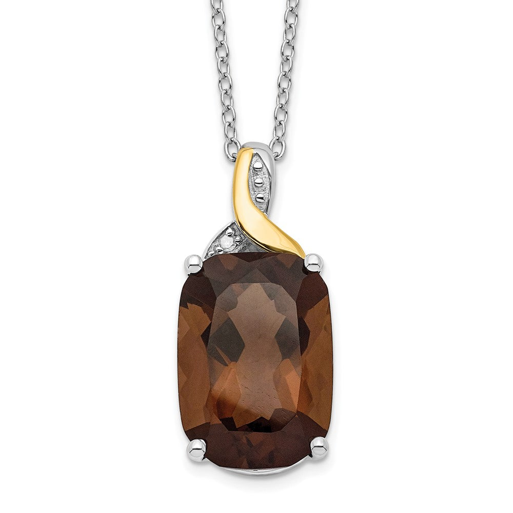 Brilliant Gemstones Sterling Silver with 14K Accent Rhodium-plated Smoky Quartz and Diamond 18 Inch Necklace with 2 Inch E...