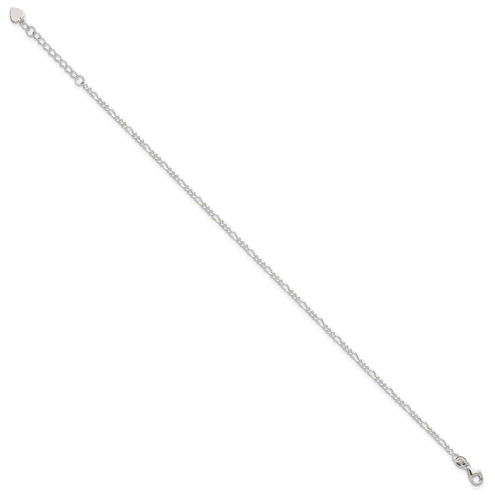 Sterling Silver D/C  Polished Figaro 9in Plus 1in ext. Anklet