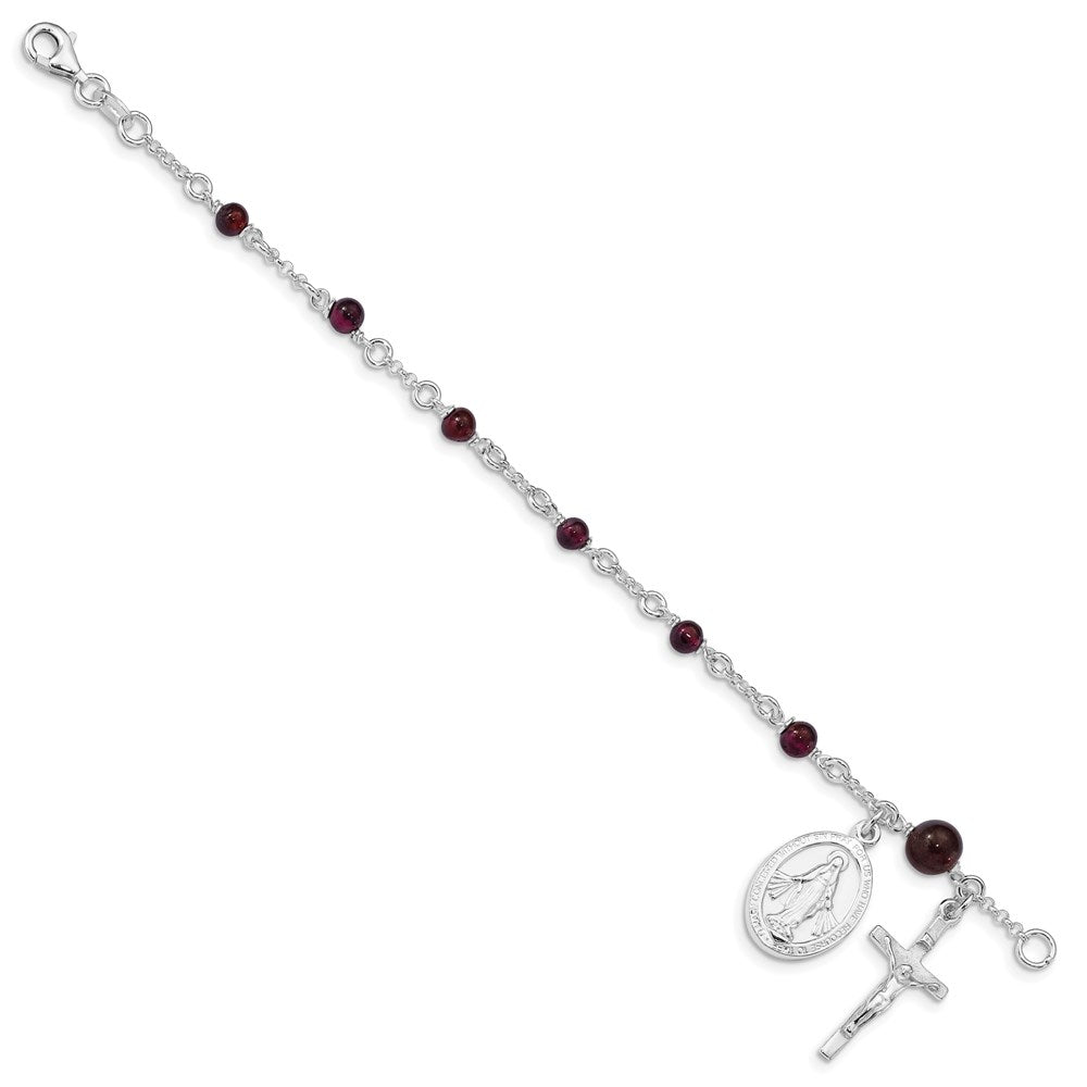 Sterling Silver Polished Rhodolite Garnet Children's Rosary Bracelet