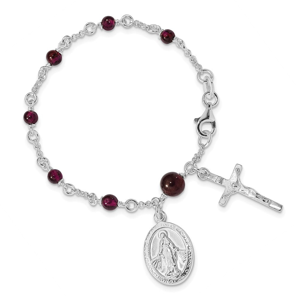 Sterling Silver Polished Rhodolite Garnet Children's Rosary Bracelet