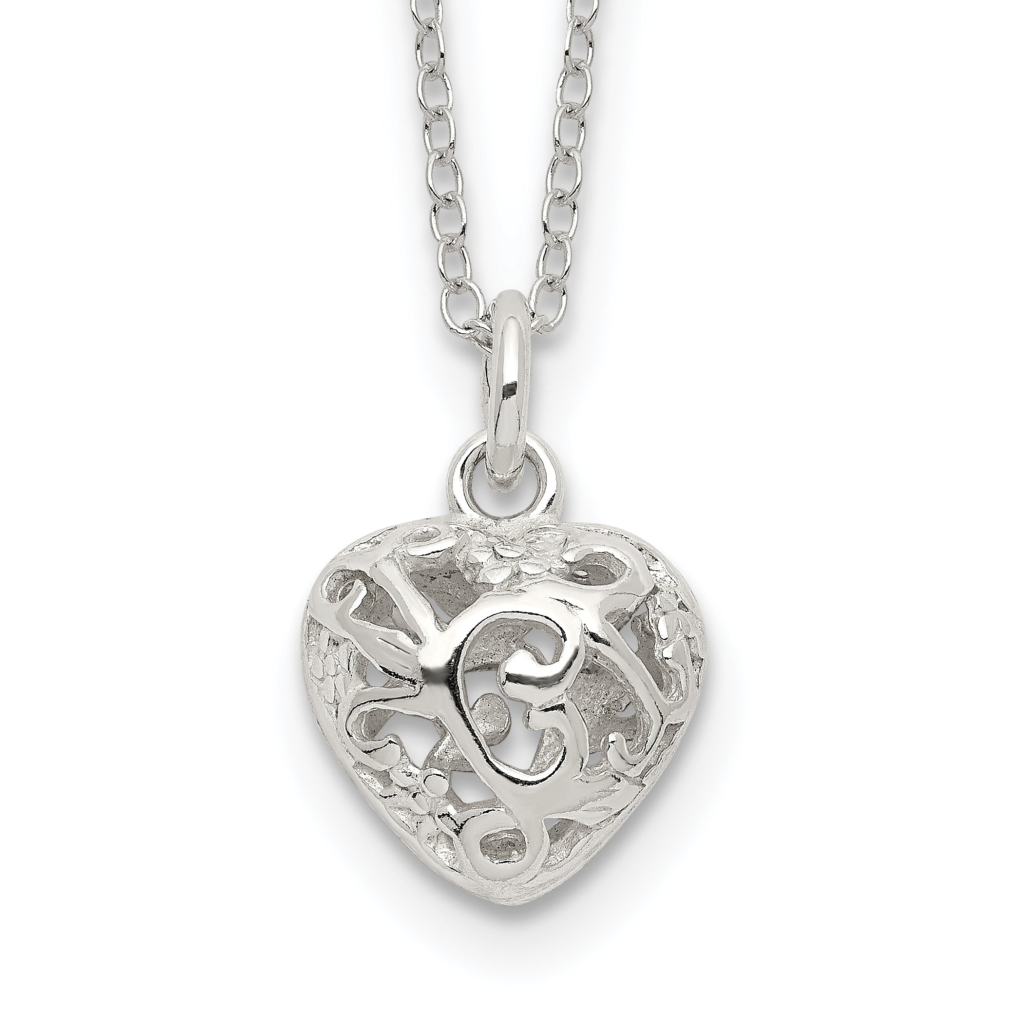 Sterling Silver Polished Puffed Heart Necklace QG2896