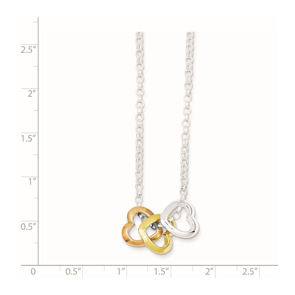 Sterling Silver and Vermeil Polished Fancy 3-Heart Necklace