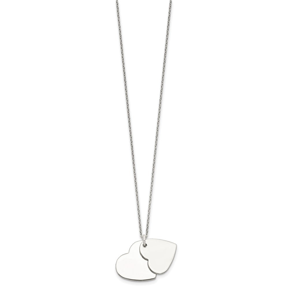 Sterling Silver Polished Double Heart Necklace