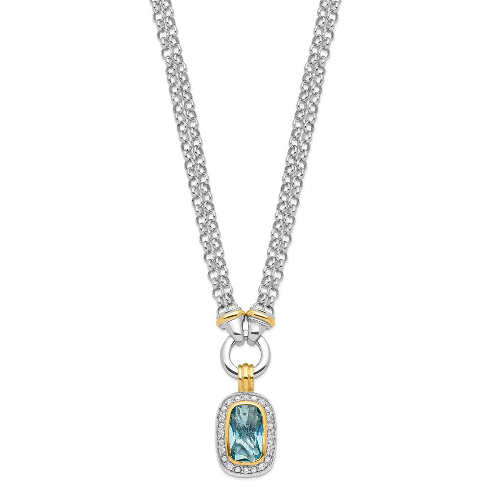 Sterling Silver Flash Gold-plated Clear and Blue CZ 16 inch Necklace