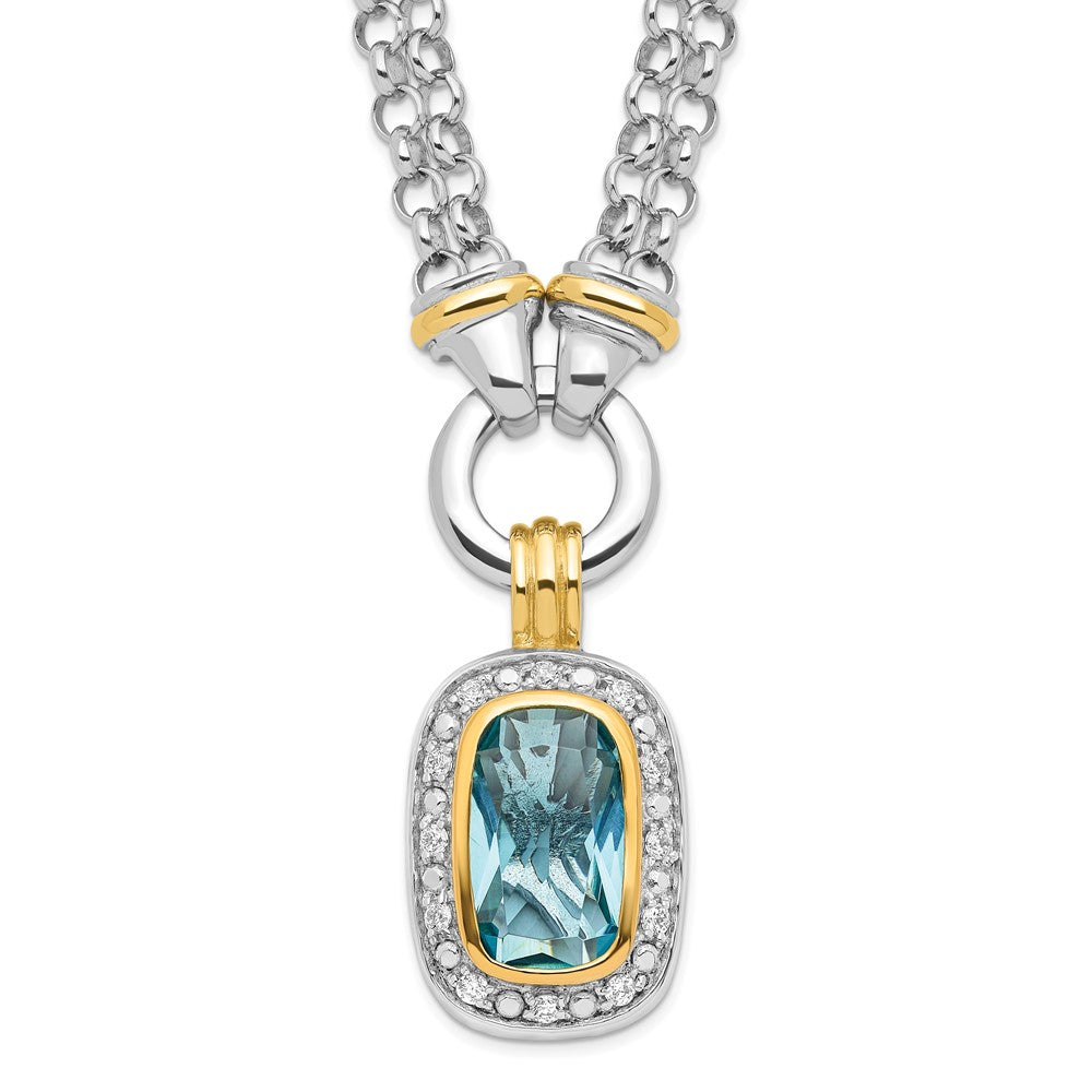 Sterling Silver Flash Gold-plated Clear and Blue CZ 16 inch Necklace