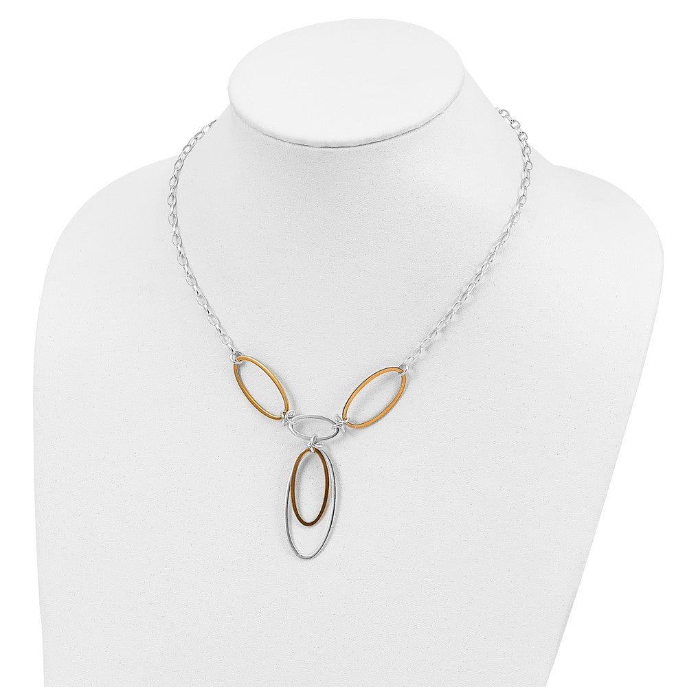 Sterling Silver and Vermeil Polished Drop Necklace and Earring Set