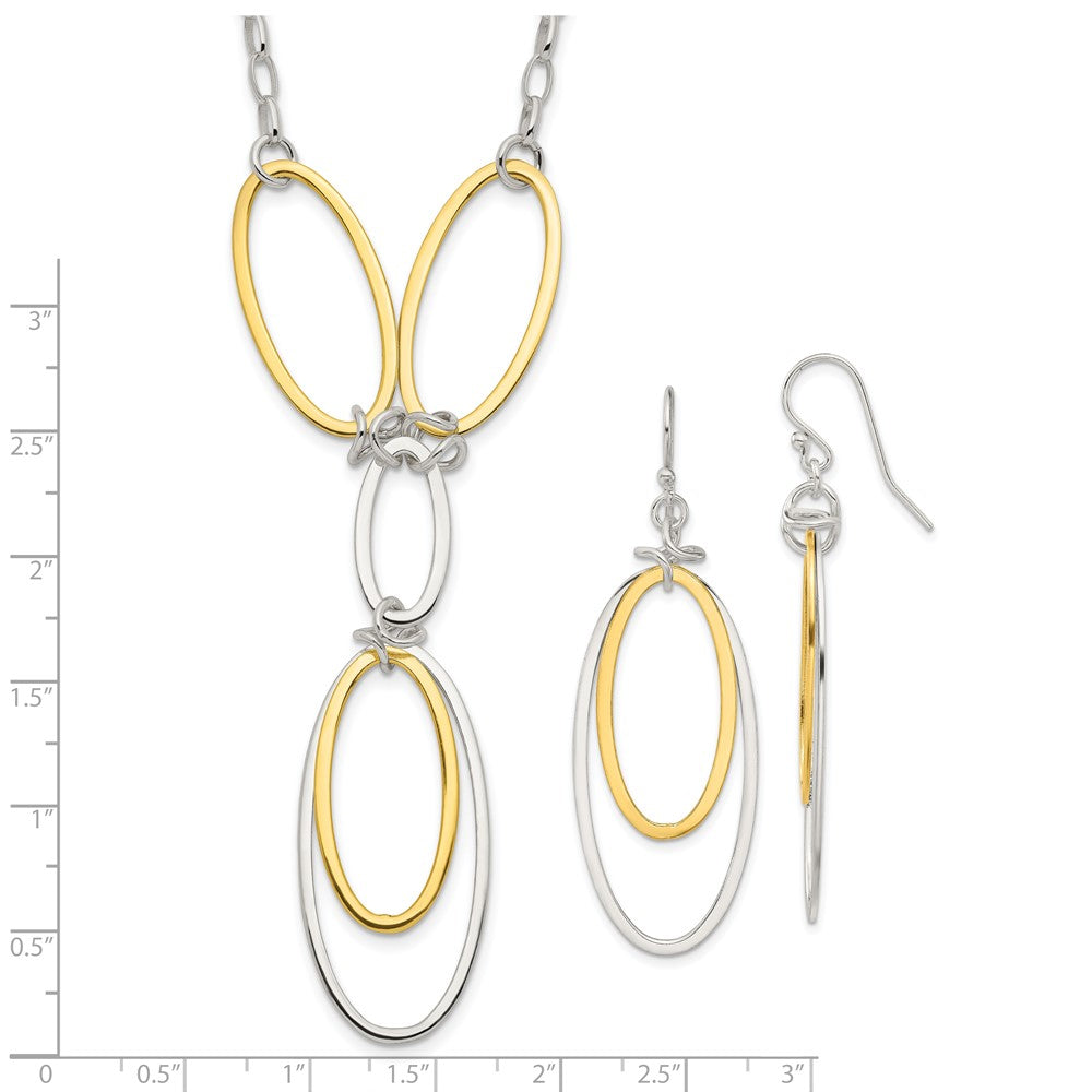 Sterling Silver and Vermeil Polished Drop Necklace and Earring Set