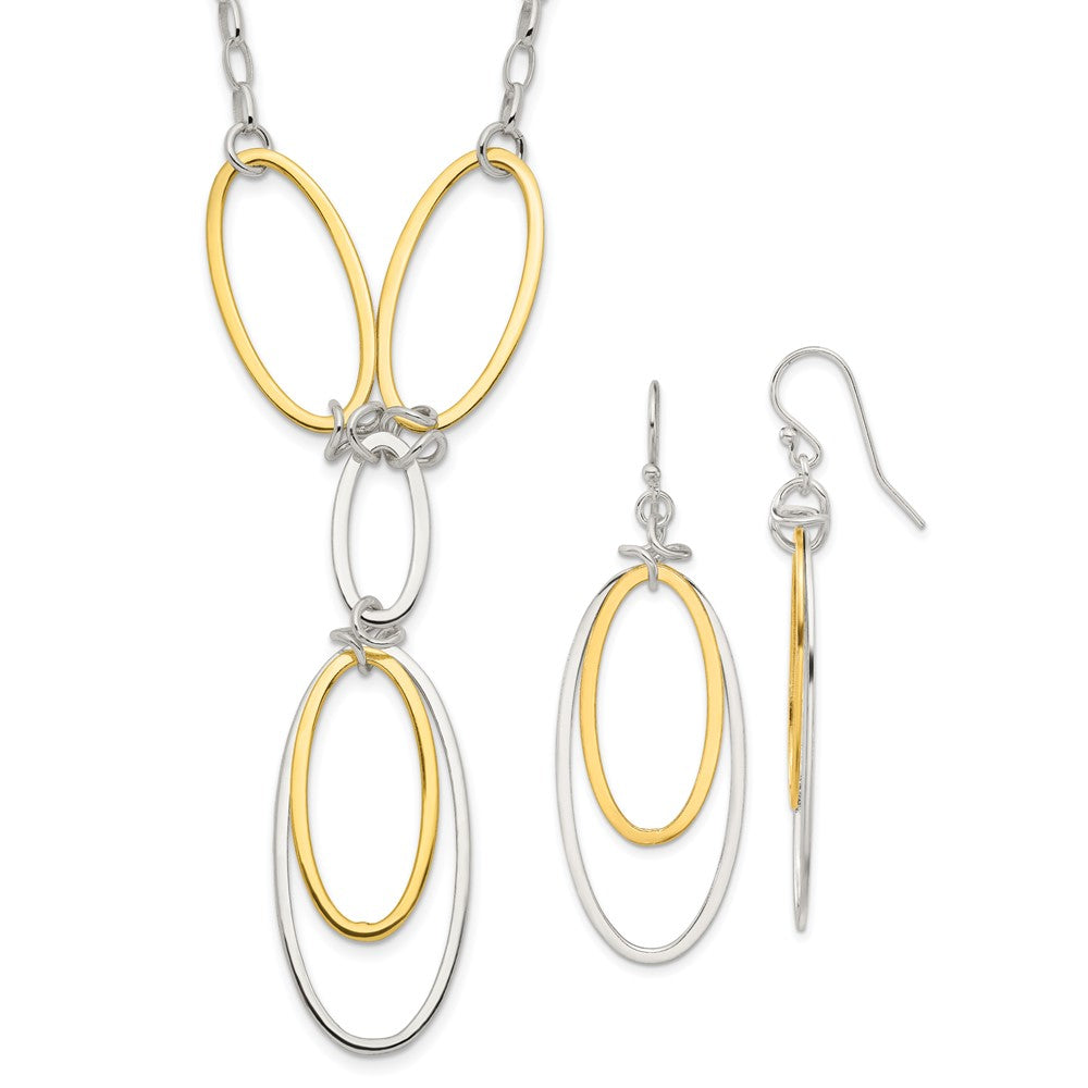 Sterling Silver and Vermeil Polished Drop Necklace and Earring Set