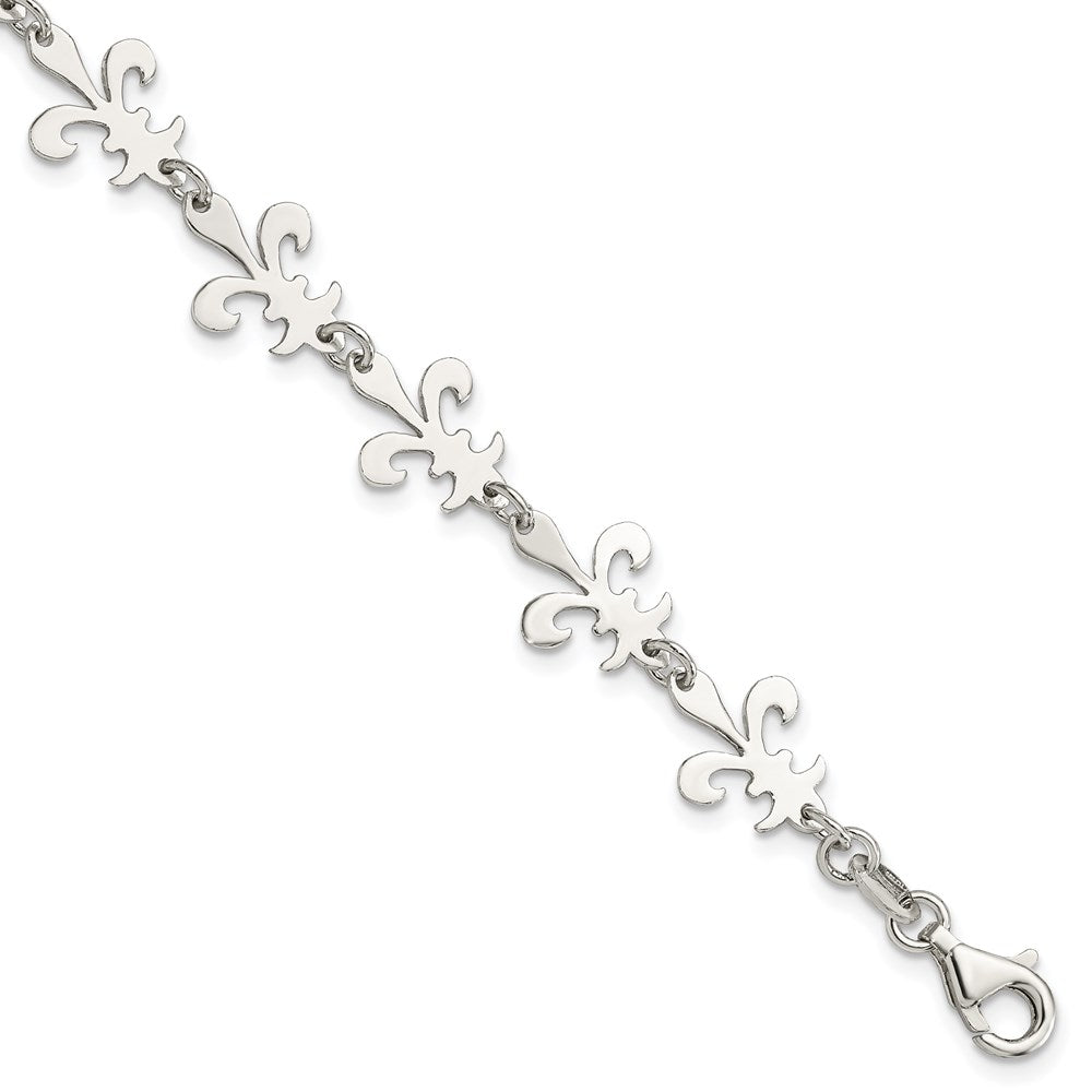 Sterling Silver Polished Fleur De Lis Bracelet