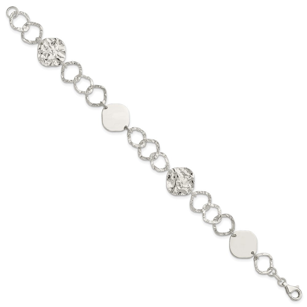 Sterling Silver Polished and Textured Fancy Link Bracelet