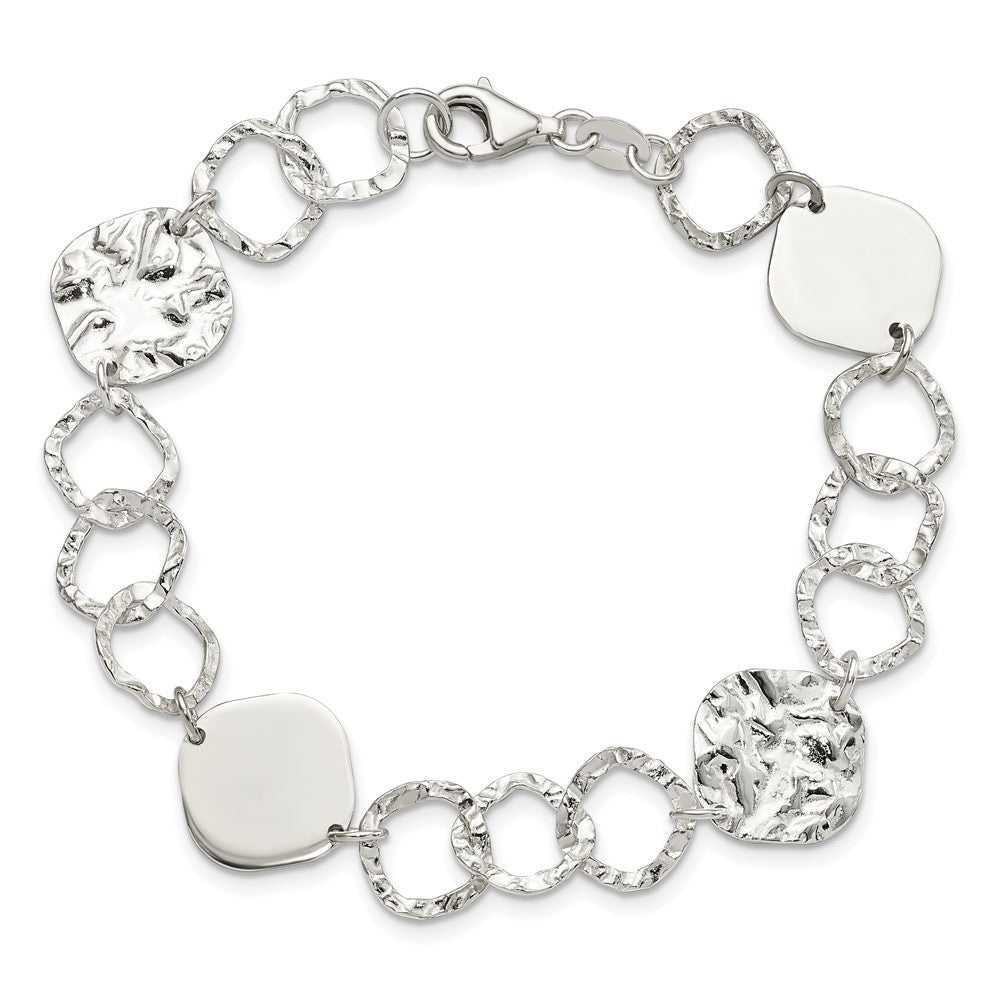 Sterling Silver Polished and Textured Fancy Link Bracelet