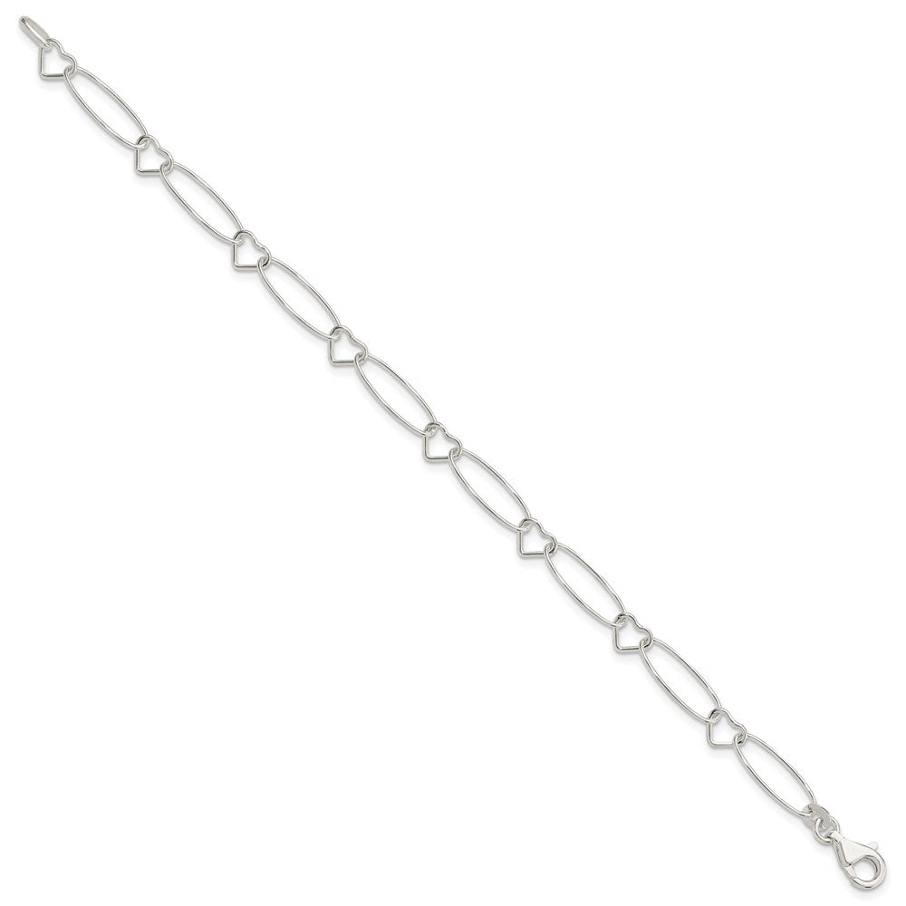 Sterling Silver Oval Link w/Hearts Bracelet