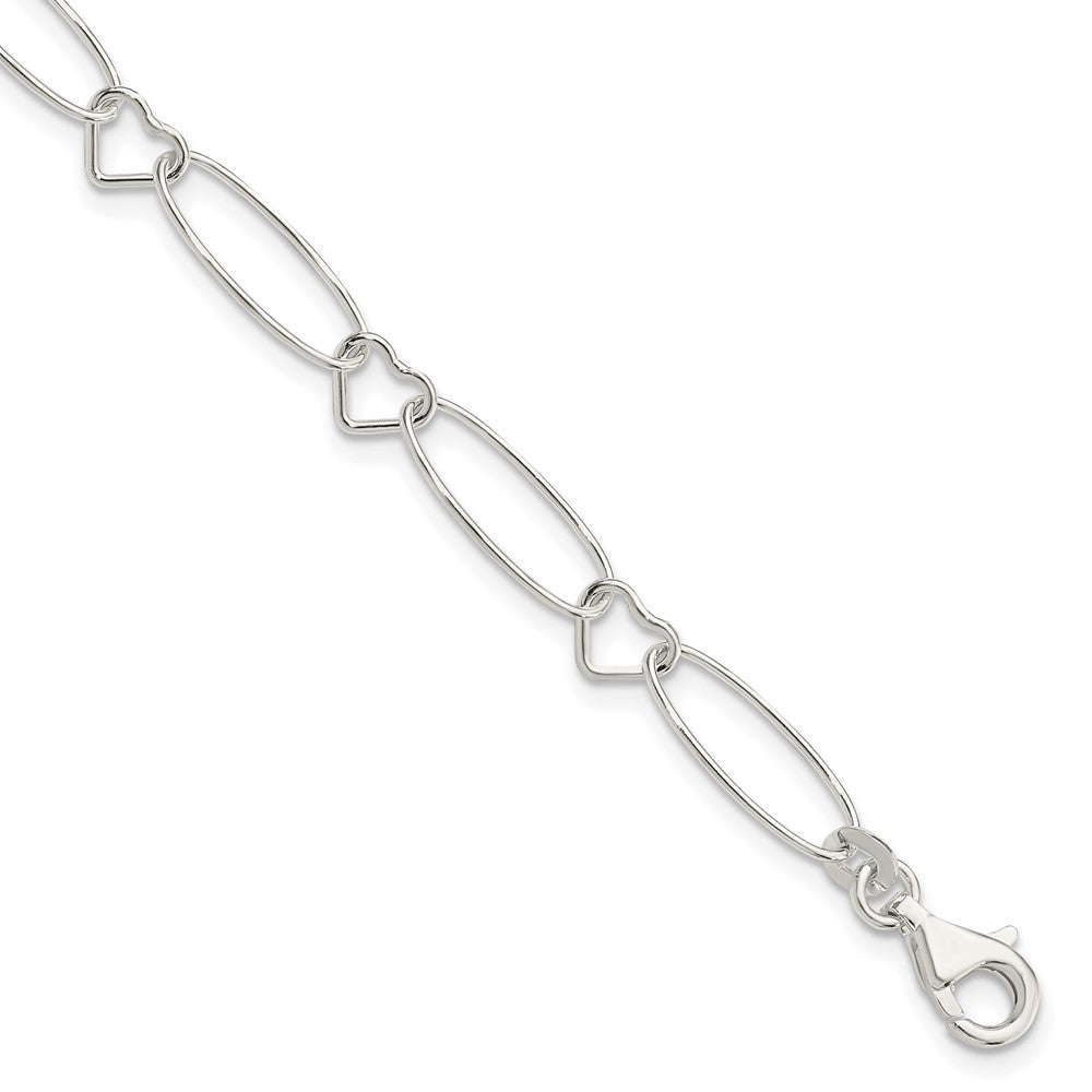 Sterling Silver Oval Link w/Hearts Bracelet