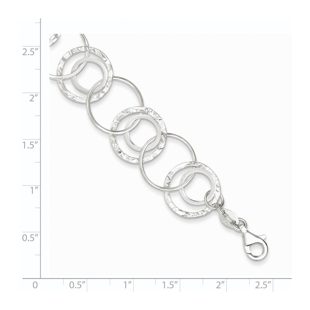 Sterling Silver Polished Textured Fancy Circle Link Bracelet