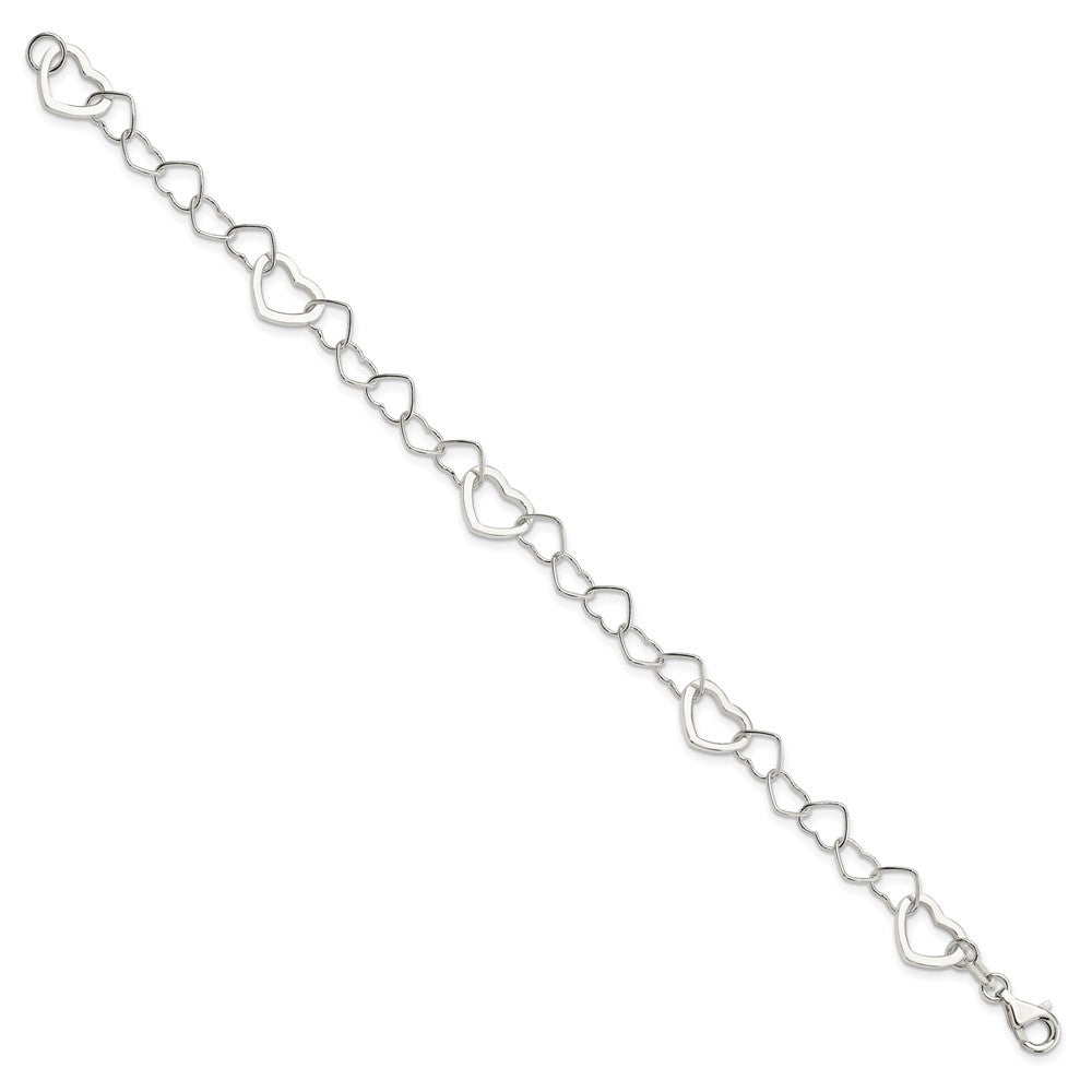 Sterling Silver Polished Fancy Link Heart Bracelet