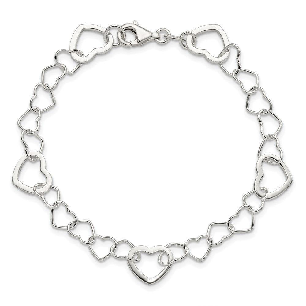 Sterling Silver Polished Fancy Link Heart Bracelet