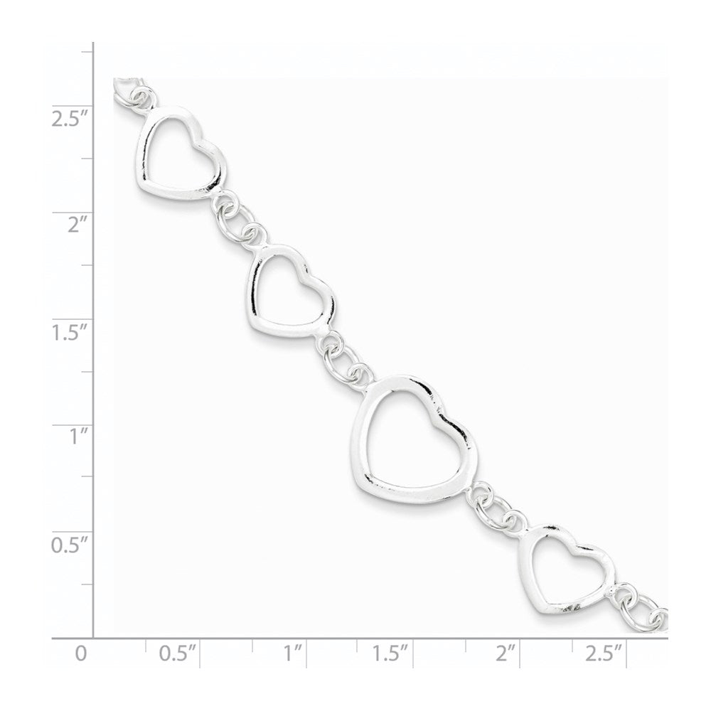 Sterling Silver Polished Heart Fancy Link Bracelet