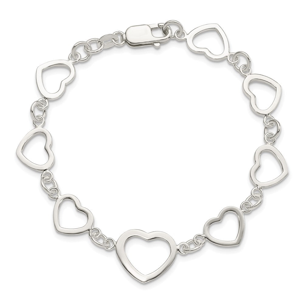 Sterling Silver Polished Heart Fancy Link Bracelet