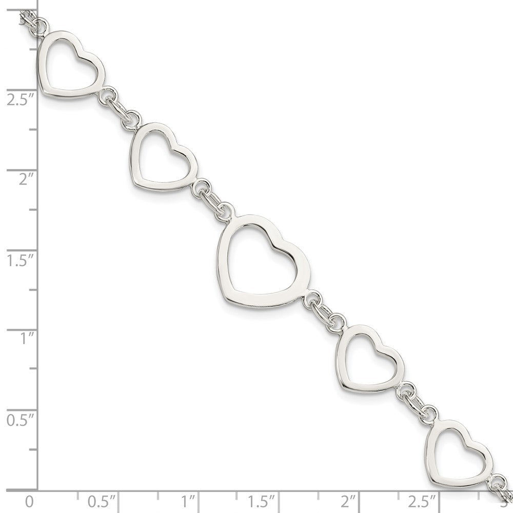 Sterling Silver Polished Heart Fancy Link Bracelet