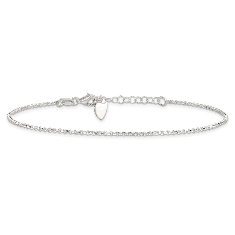 Sterling Silver Polished Heart 9in Plus 1in Ext. Anklet