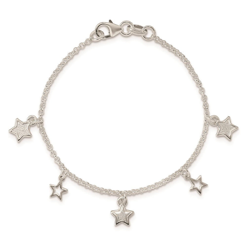 Sterling Silver Polished & Textured Stars Children's Bracelet