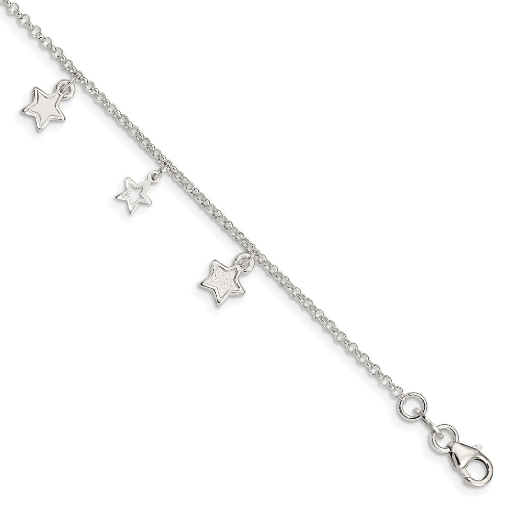 Sterling Silver Polished & Textured Stars Children's Bracelet