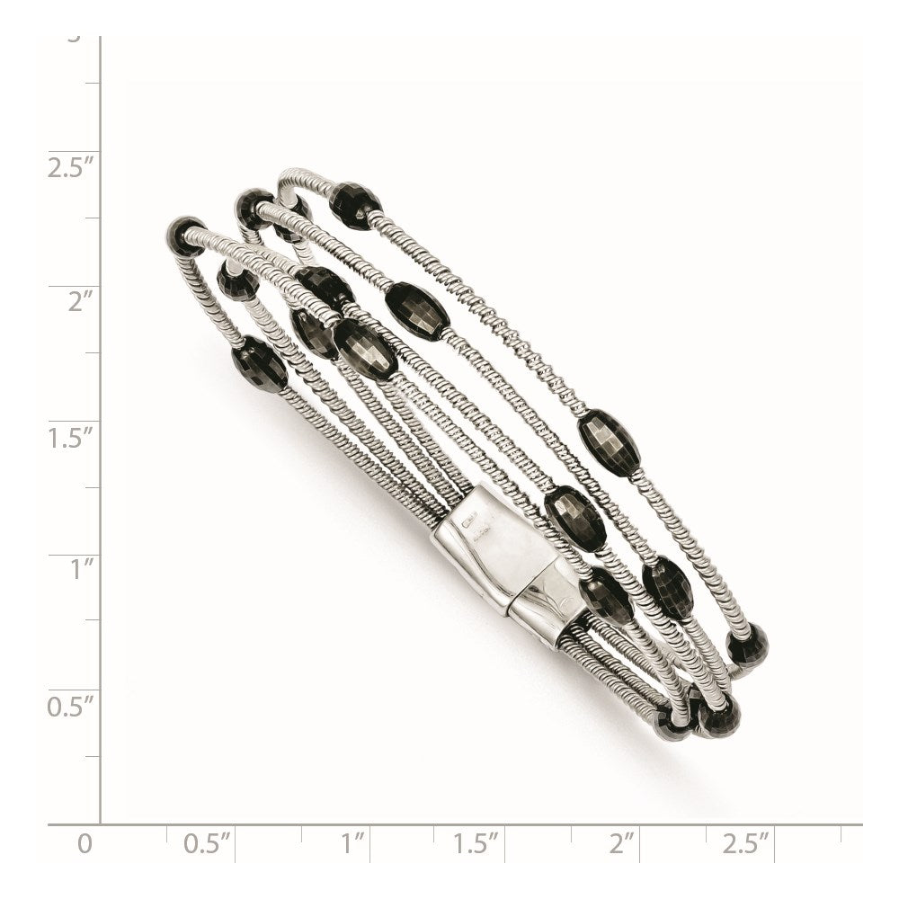 Sterling Silver Ruthenium-plated Bead Slide Clasp Bracelet