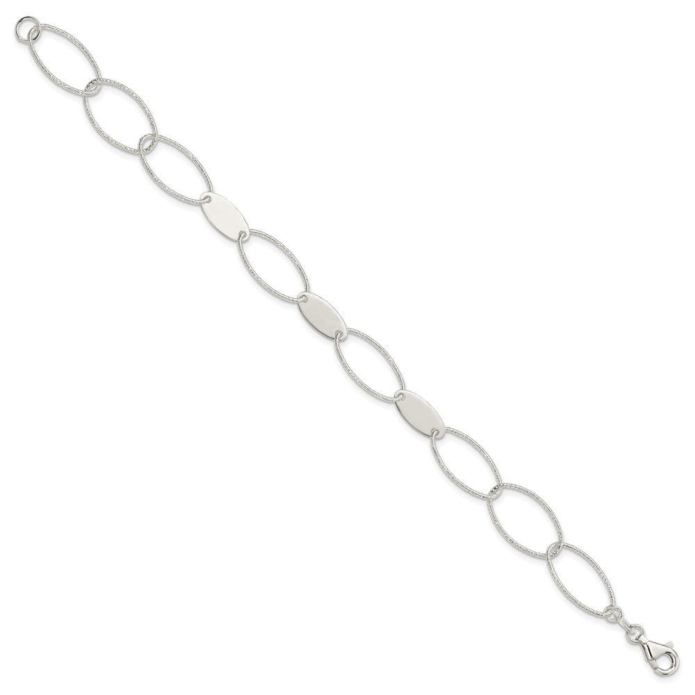 Sterling Silver Polished and Textured Oval Link Bracelet