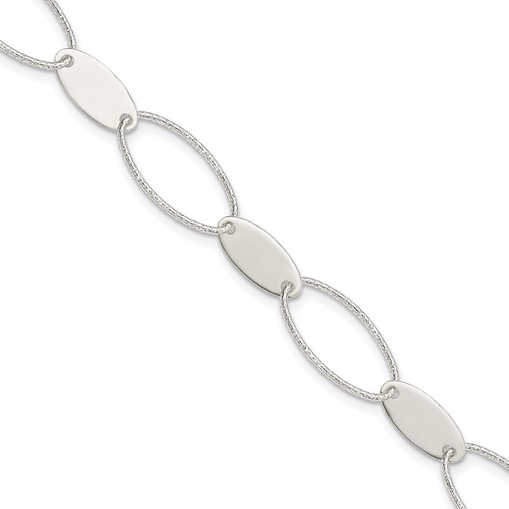 Sterling Silver Polished and Textured Oval Link Bracelet