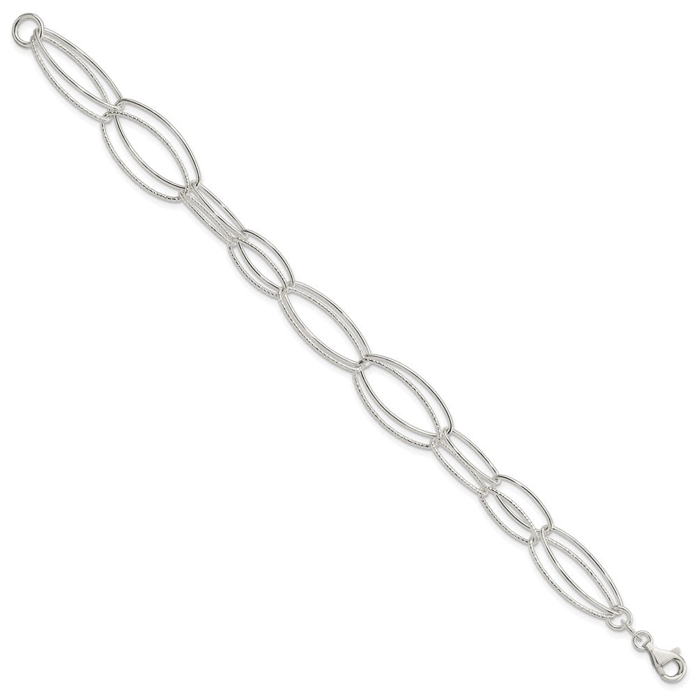 Sterling Silver Polished and Textured Oval Link Bracelet