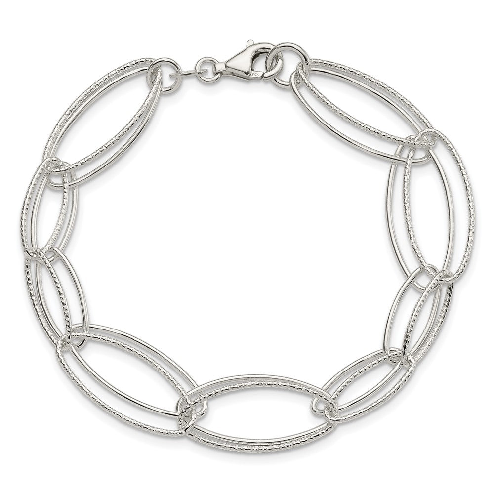 Sterling Silver Polished and Textured Oval Link Bracelet